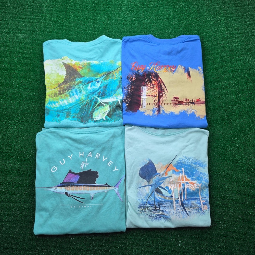 Guy Harvey Fishing Graphic Tshirt Mens Large Bundle Lot of 4 Outdoors Green Blue